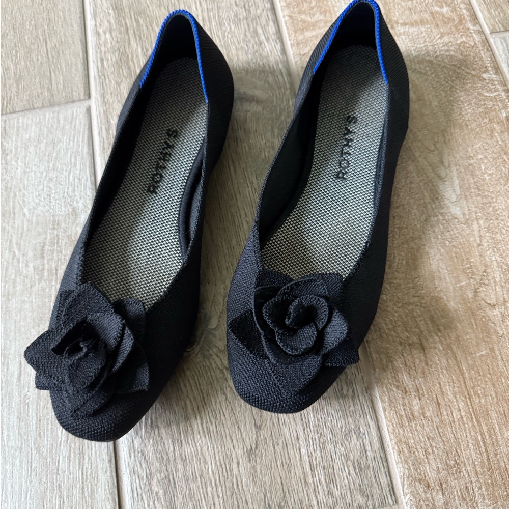 Rothy's Black Flats with Floral Detail